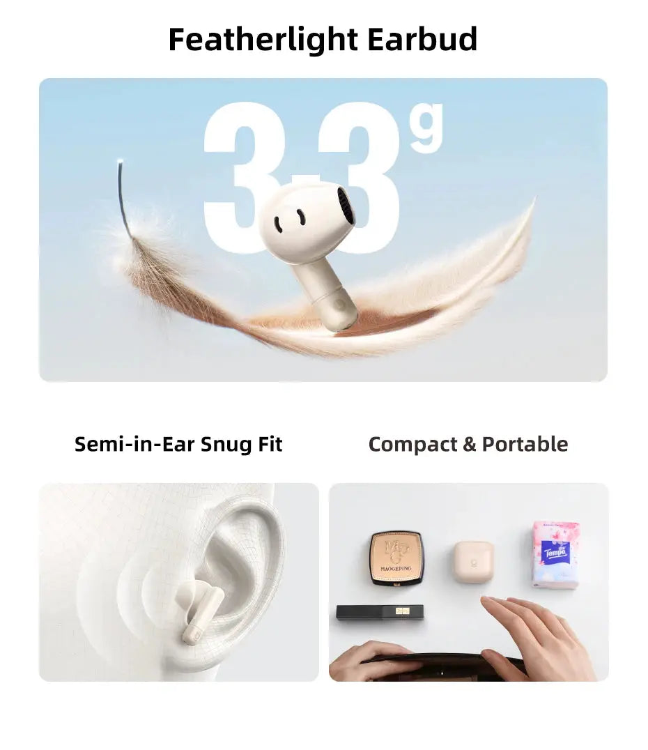 Simples Market Baseus Bass BS2 Lite true wireless earbud in cream color with semi-in-ear design