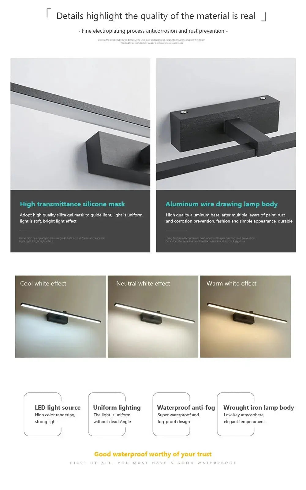 Simples Market LED mirror light wall lamp in black aluminum, waterproof bathroom fixture