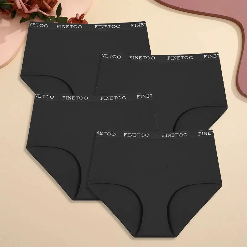 Women's 4-pack high-waist cotton underwear with seamless fit and FINETOO waistband, Simples Market.