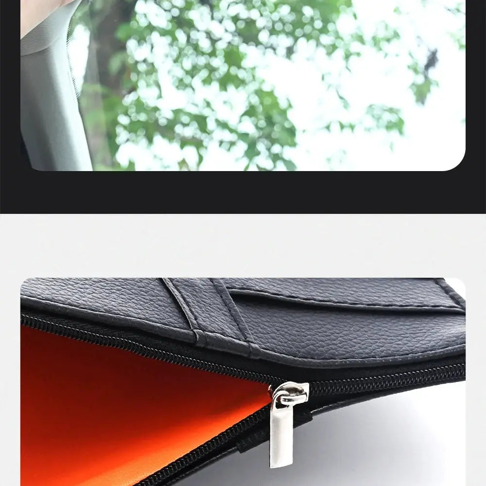 Simples Market JFBONIN car sun visor organizer in black leather with sunglasses clip and card holder