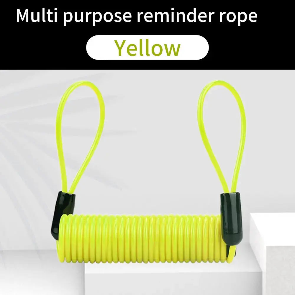 Disc lock reminder cable for motorcycle, yellow 1.2m coiled rope with looped ends