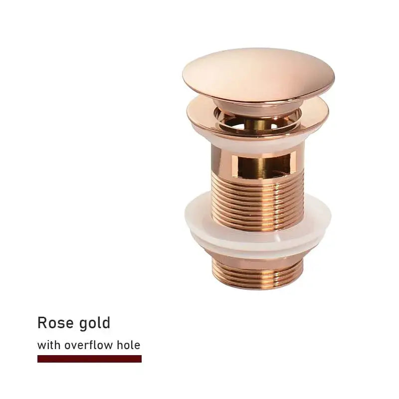 Bathroom sink push-down pop-up stopper drain in rose gold with overflow hole, Simples Market