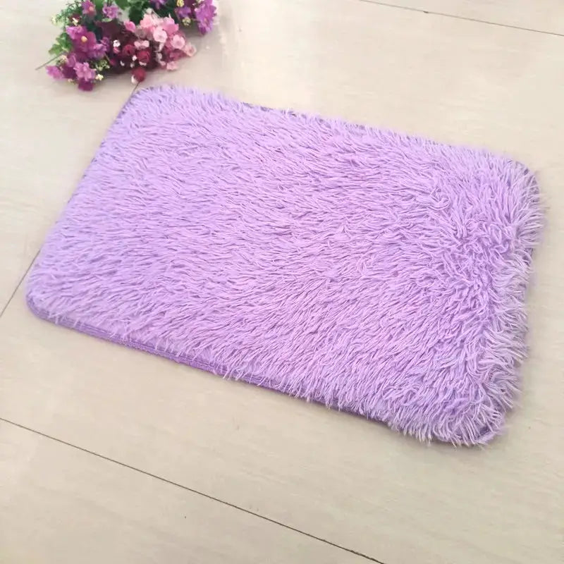 VIKAMA 1PC silk-wool rug, lilac fluffy mat for kids' room or living room, machine washable