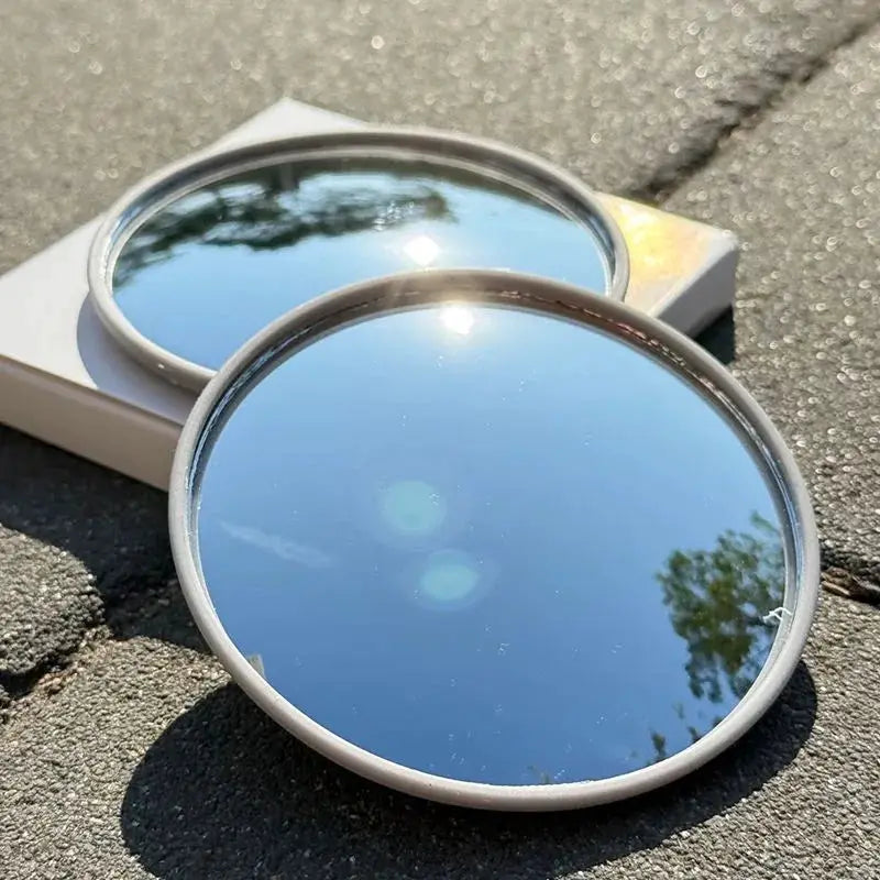 Travel handheld selfie mirror set of 2; silver round convex mirrors for photography
