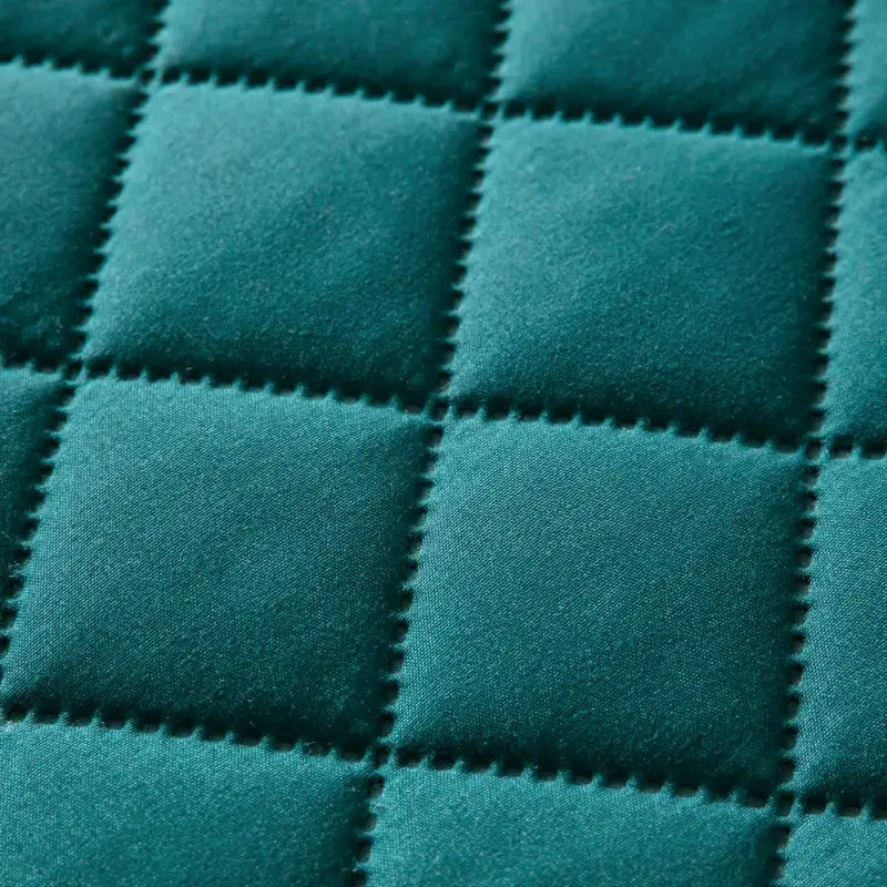 Pillowcase teal quilted cotton fabric with square grid pattern