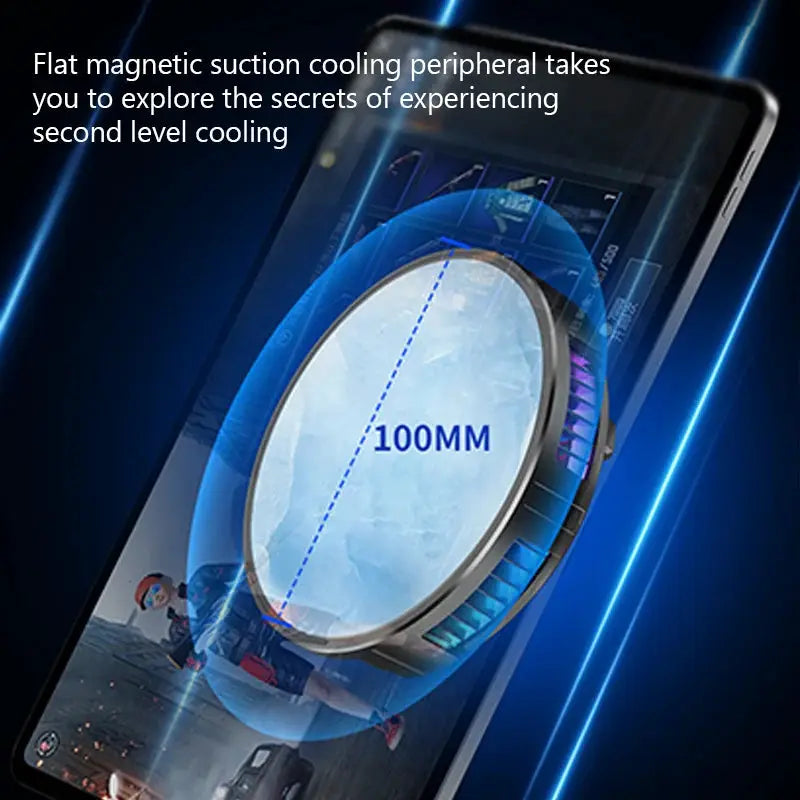 X42 tablet magnetic cooling fan, circular 100mm cooler with blue fins