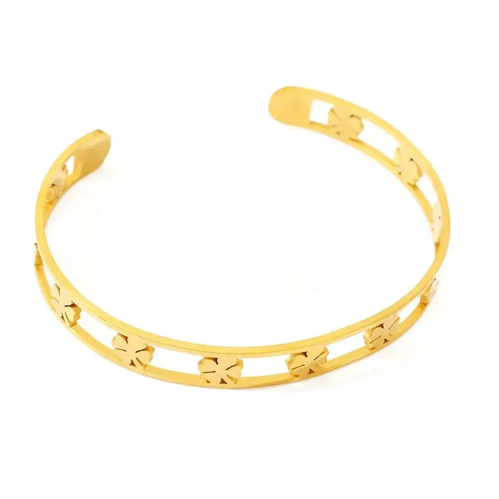 Geometric Stainless Steel Cuff Bracelet For Women With Adjustable Fit And Gold Color Plating