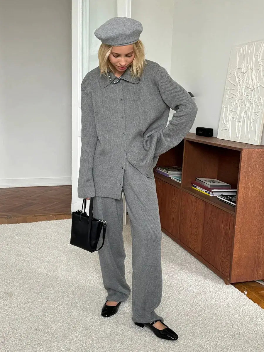 Bornladies Autumn Winter Knit Cardigan Pants Set Two Piece Outfit