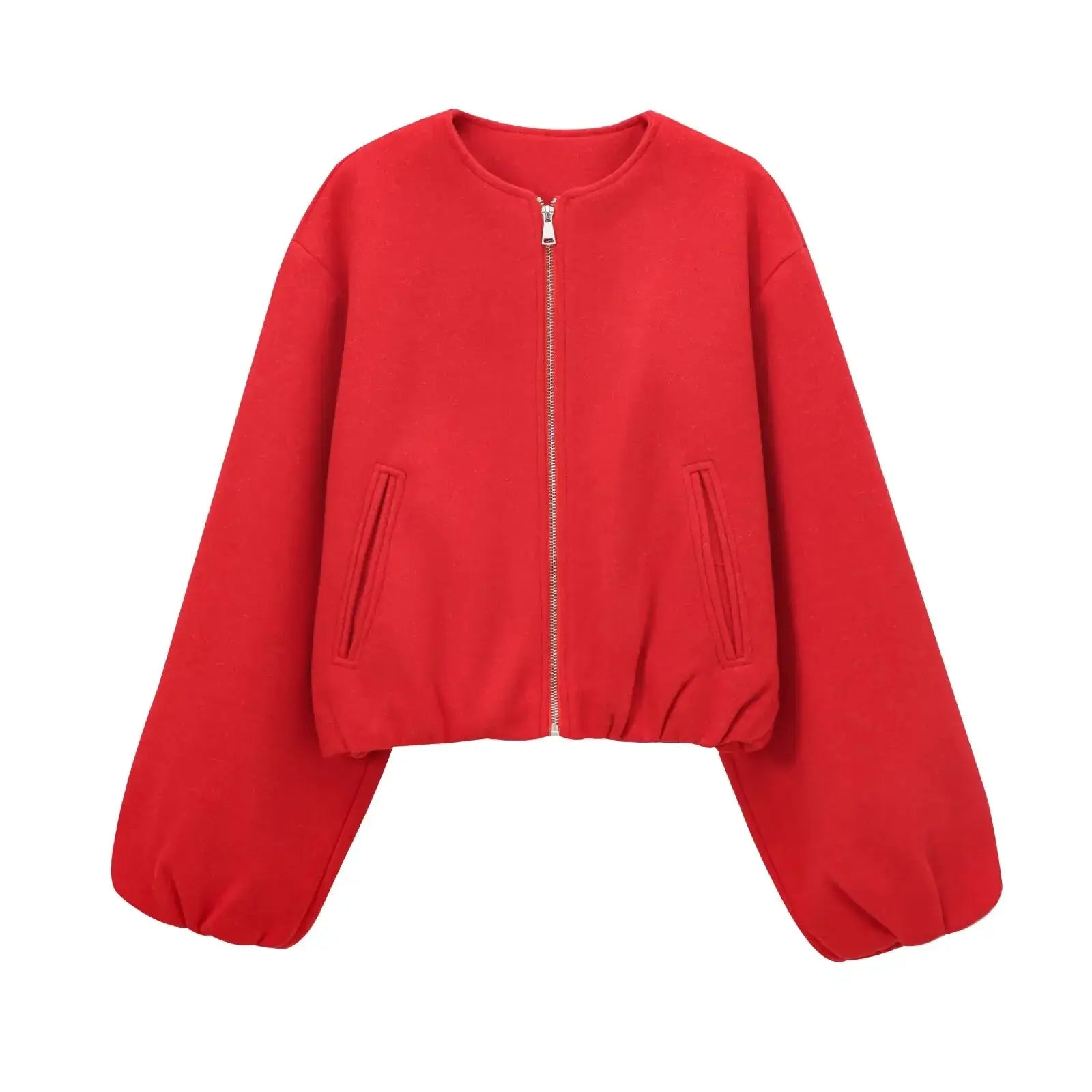 Womens Black Cropped Bomber Jacket With Zipper Varsity Style For Autumn And Winter Warmth Polyester