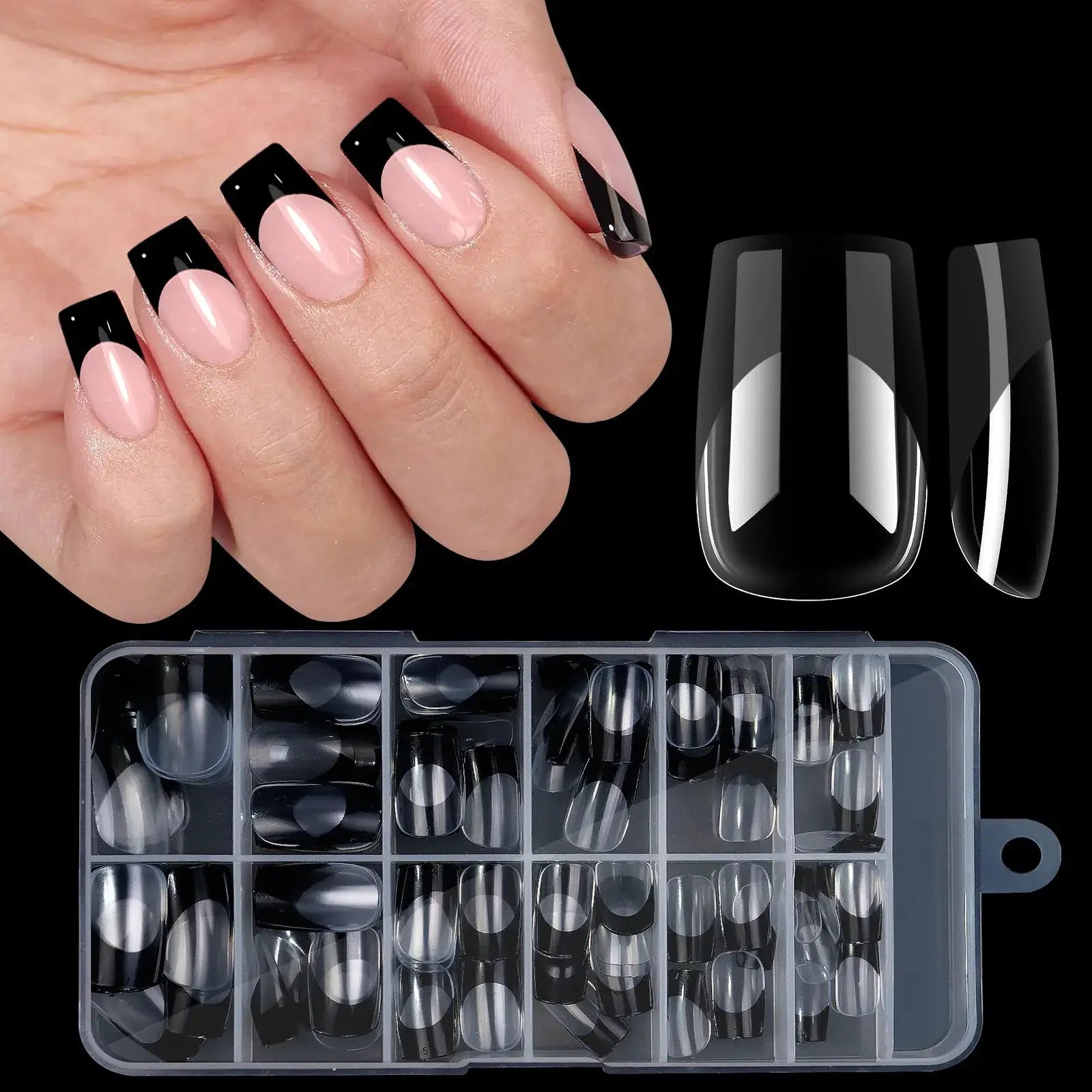 Armor Acrylic French False Nails 120 Piece Box Removable Mixed Size Press On Nails For Medium Length Square Full Cover