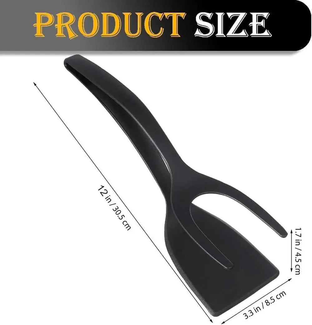 2 In 1 Grip Flip Spatula Tongs Egg Flipper Nylon Nonstick Coating For Pancakes Fish French Toast Omelets