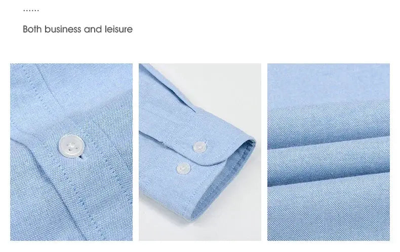 Men's slim-fit Oxford cotton shirt in light blue; breathable fabric, cuff with double buttons, Simples Market