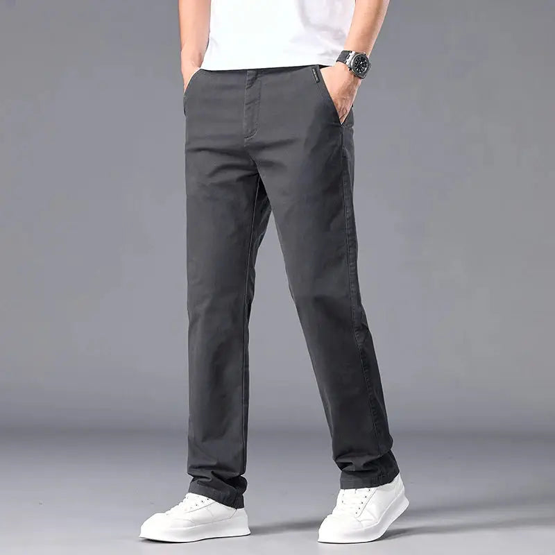 Men's straight-fit stretch chino trousers in dark gray for casual business wear