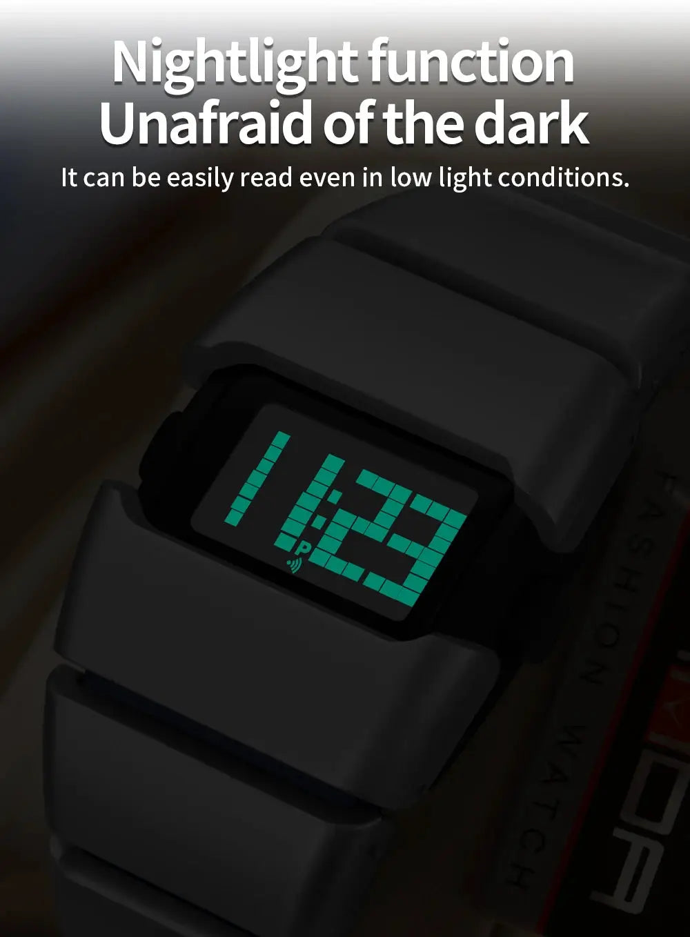 SANDA 9504 Y2K retro electronic watch, black strap, teal digital night-light display