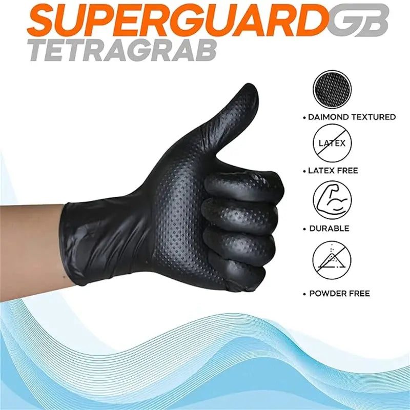 Industrial Black Nitrile Gloves 8 Mil Heavy Duty Diamond Textured Latex Free Disposable For Mechanics Auto Tattoo