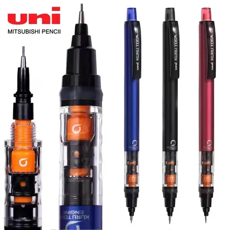 UNI Kuru Toga mechanical pencils set of 4, 0.5mm, blue/black/pink bodies with orange internals (Mitsubishi Pencil)