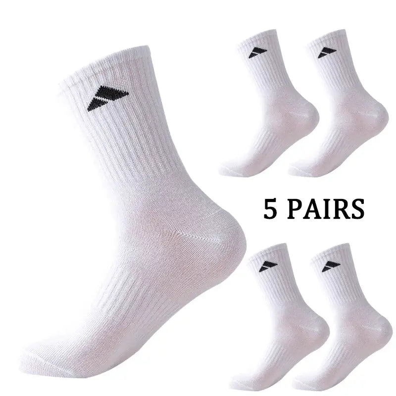 5 Pairs Black And White Patterned Mid Length Unisex Socks For Men And Women Comfortable Sports Socks