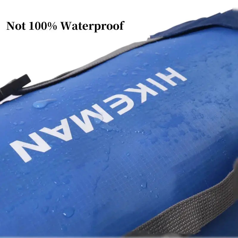 Simples Market blue sleeping bag compression storage bag with gray strap and water droplets
