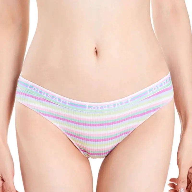 Cotton women's low-rise striped panties in pastel colors.