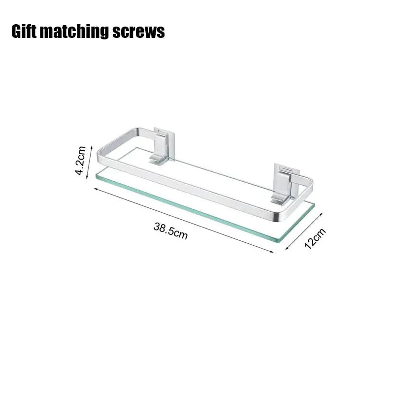 Glass bathroom shelf organizer by Simples Market, chrome metal frame with glass shelf (38.5x12x4.2 cm)