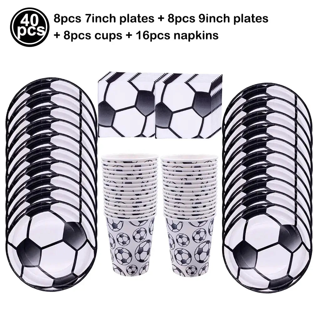 Soccer Theme Disposable Tableware Set Plates Cups Napkins Tablecloth