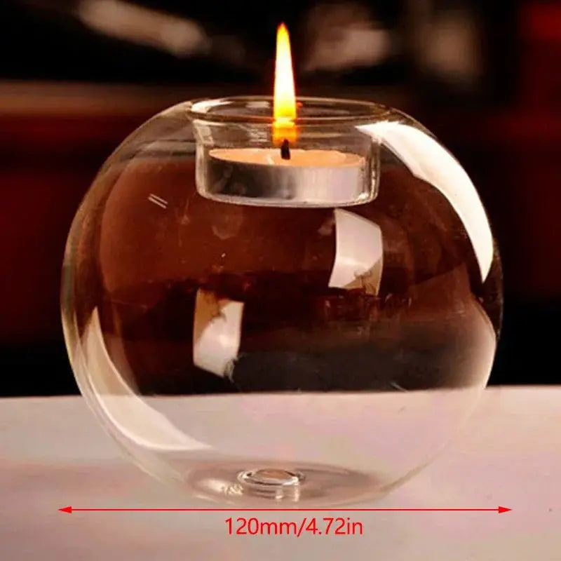 Elegant clear round glass candle holder, European-style spherical centerpiece for Christmas and weddings