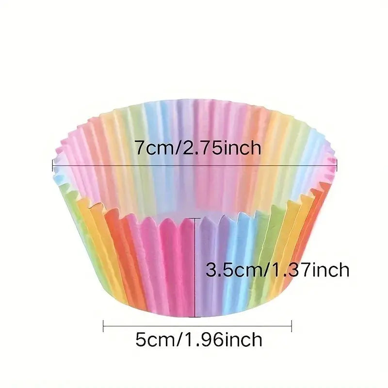 100 Pcs Rainbow Cupcake Liners Disposable Paper Baking Cups For Cupcakes Muffins And Desserts Kitchen Party Supplies