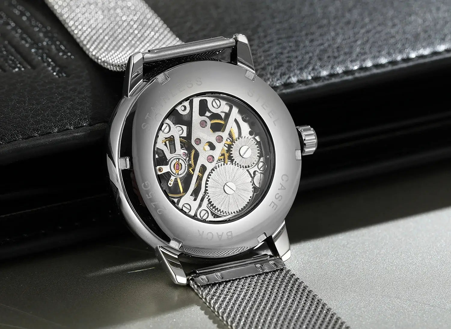 WINNER mechanical wristwatch with stainless steel mesh strap and skeleton back, men's waterproof design by Simples Market