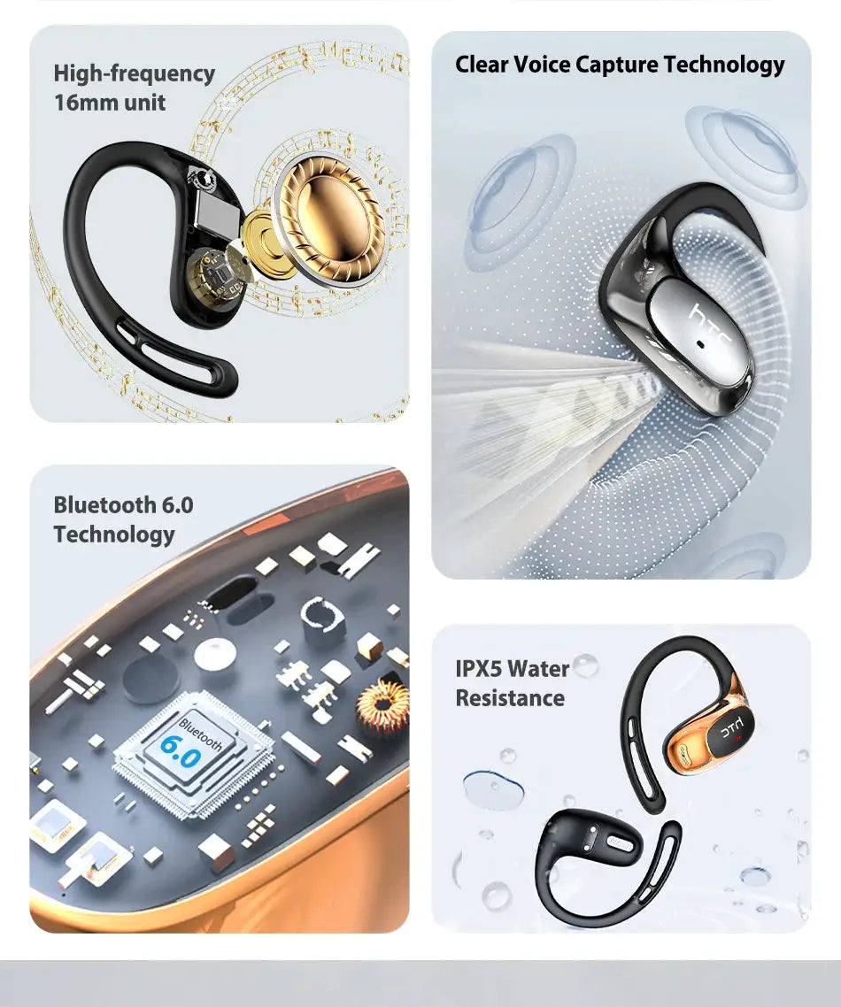 HTC NE35 Bluetooth earphones; black wireless sport headset with Bluetooth 6.0 and IPX5 water resistance