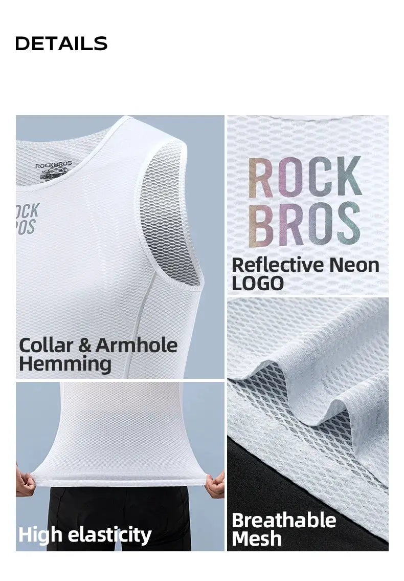 ROCKBROS bike vest, white breathable mesh sleeveless men's undershirt with reflective neon logo