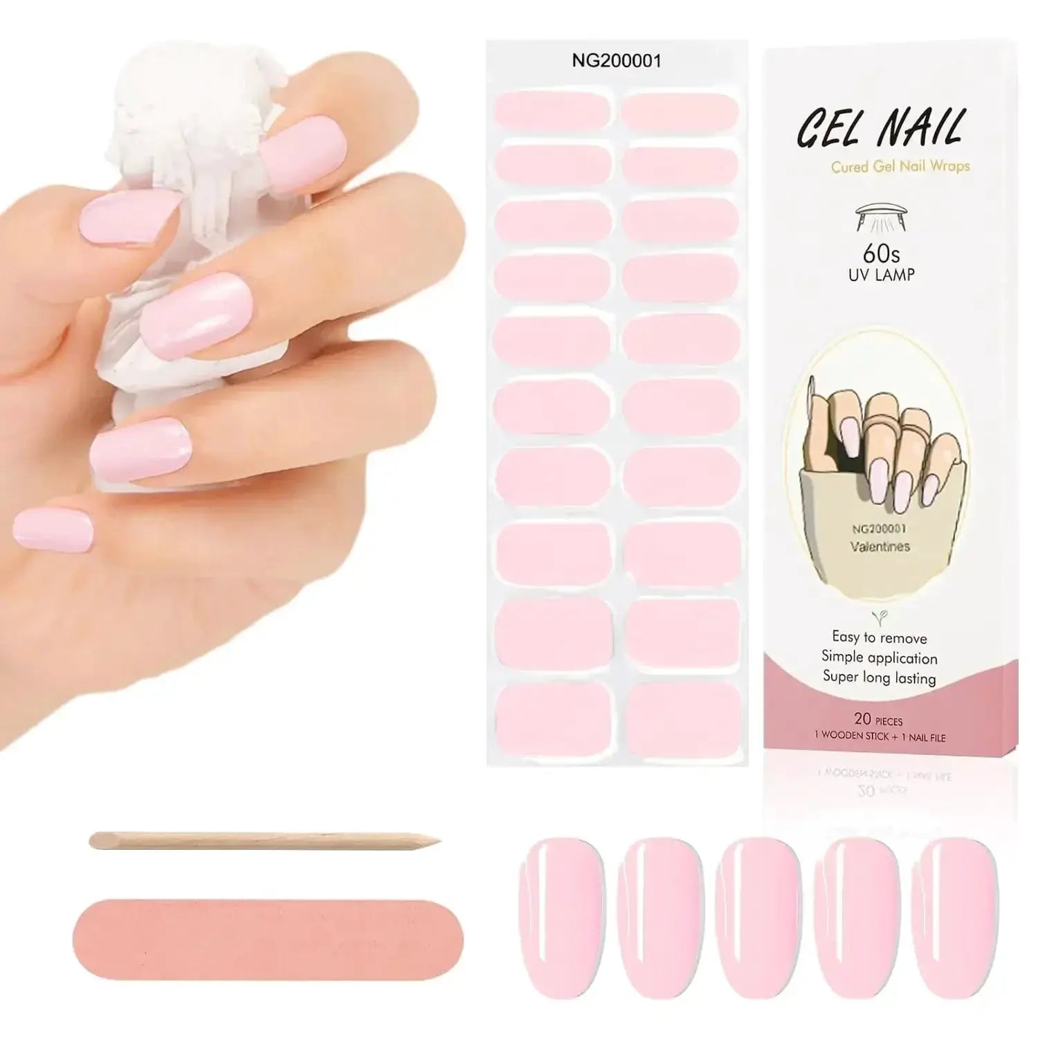 NailLux Semi Cured Nail Wraps For 16 To 20 Tips Easy Full Cover Adhesive Press On Nails Gel Finish UV LED Compatible