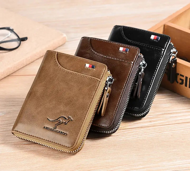 Men's leather zipper wallets set in tan, brown, and black (3 pieces) Simples Market