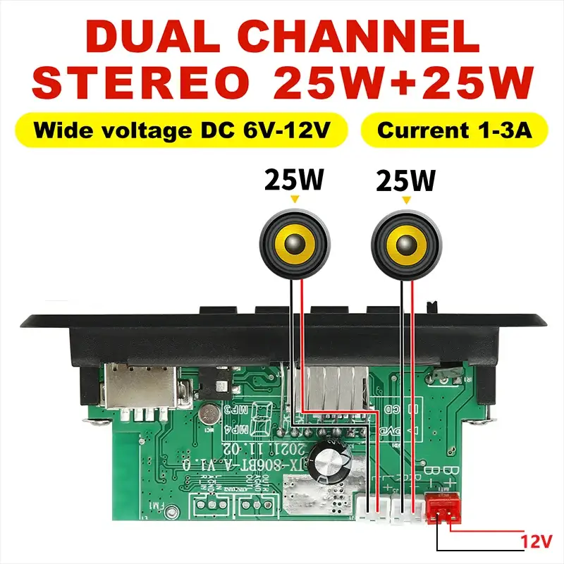 50W Bluetooth 5.0 MP3 Decoder Board For Speaker With USB TF Card FM Radio Module Handsfree Voice Recording