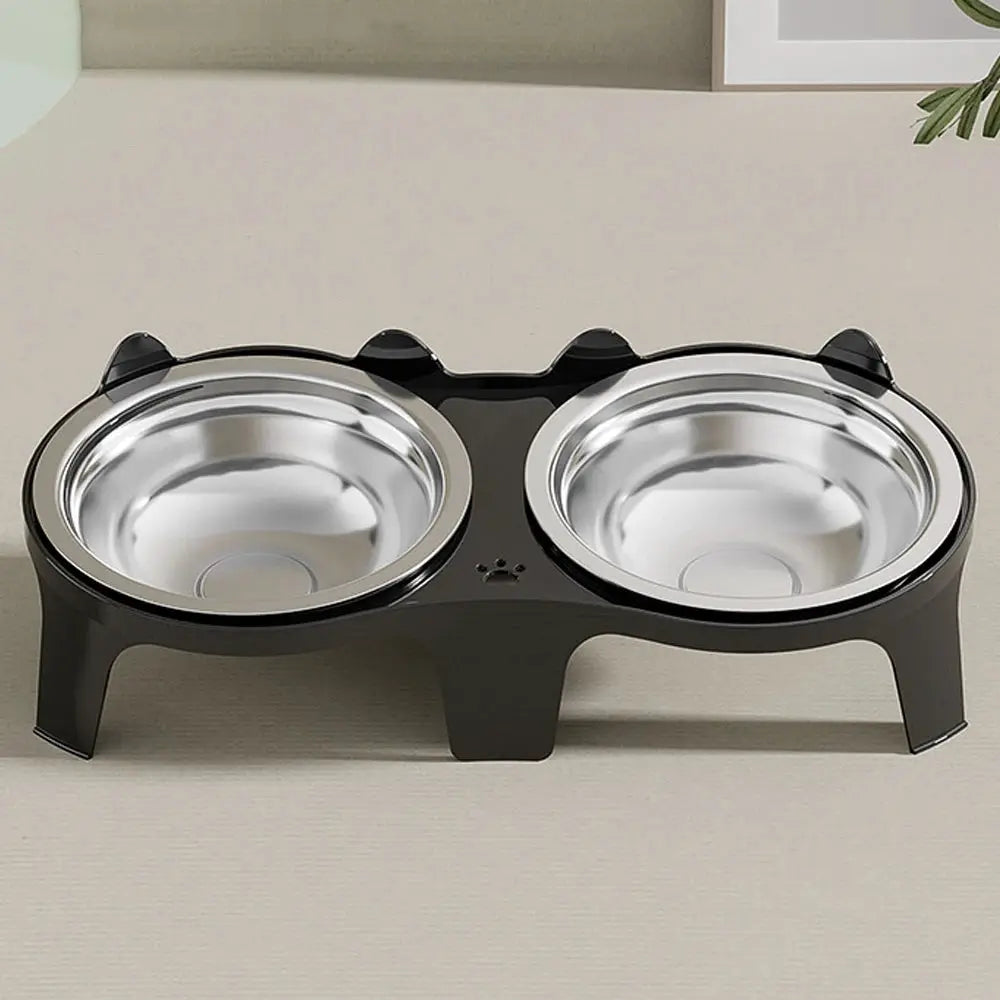 Simples Market 2 stainless steel cat food and water bowls with anti-tip black stand