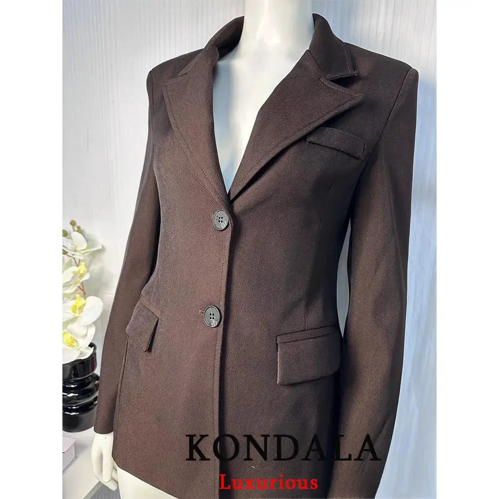 KONDALA brown women's blazer with structured lapels, button-front closure and pocket accents