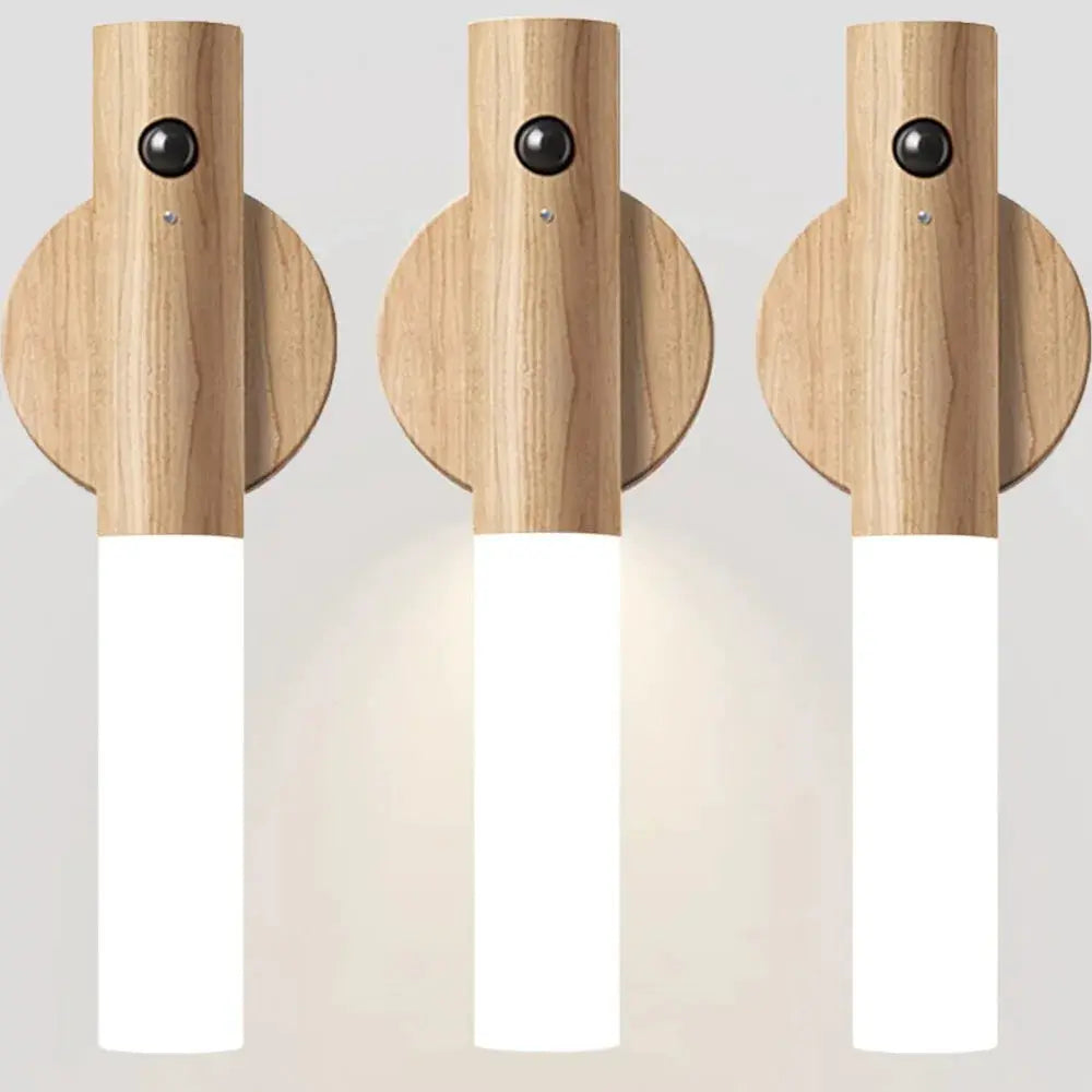 LumaWood Rechargeable Magnetic Wall Sconce Wireless Night Light With Motion And Daylight Sensors