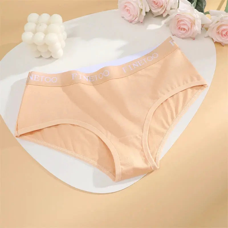 Women's peach cotton briefs with FINETOO waistband