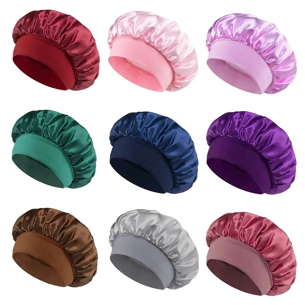 SilkGuard Satin Bonnet For Women With Wide Brim Sleep Hat And Elastic Band For Hair Protection
