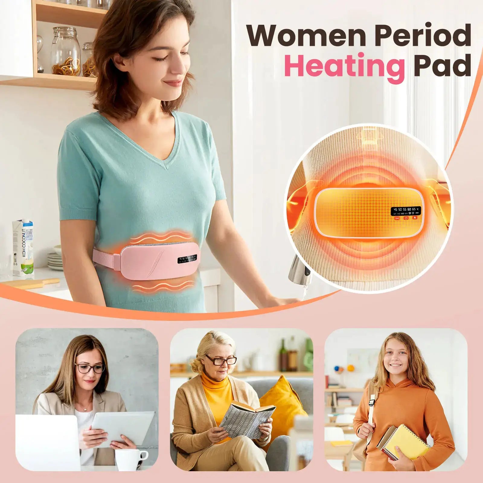 Waist massage belt by Simples Market, pink electric heating and vibration pad with 5 modes for menstrual cramps.