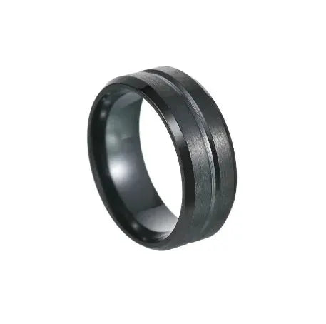 8mm Stainless Steel Black Matte Groove Ring Wholesale For Men Wedding Engagement Party Gift Anniversary Jewelry