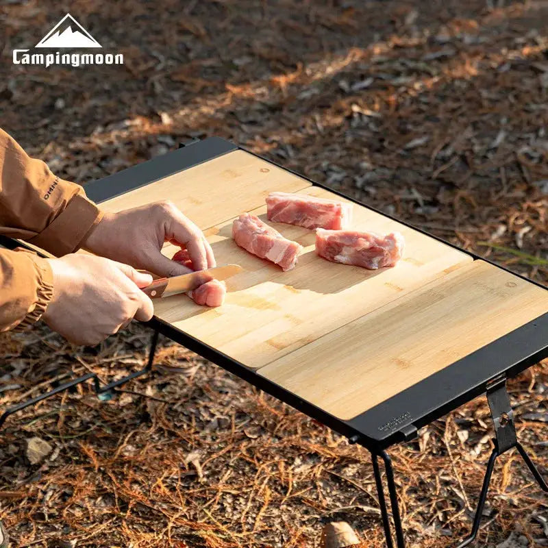 CampingMoon Bamboo Board BBQ CKP25 Portable Outdoor Camping Wooden Tabletop Dish Tray
