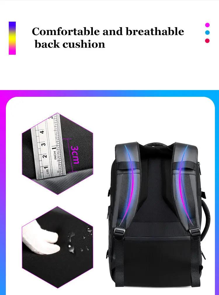 Simples Market LED display backpack, black 15.6-inch laptop backpack with LED strap accents for travel.