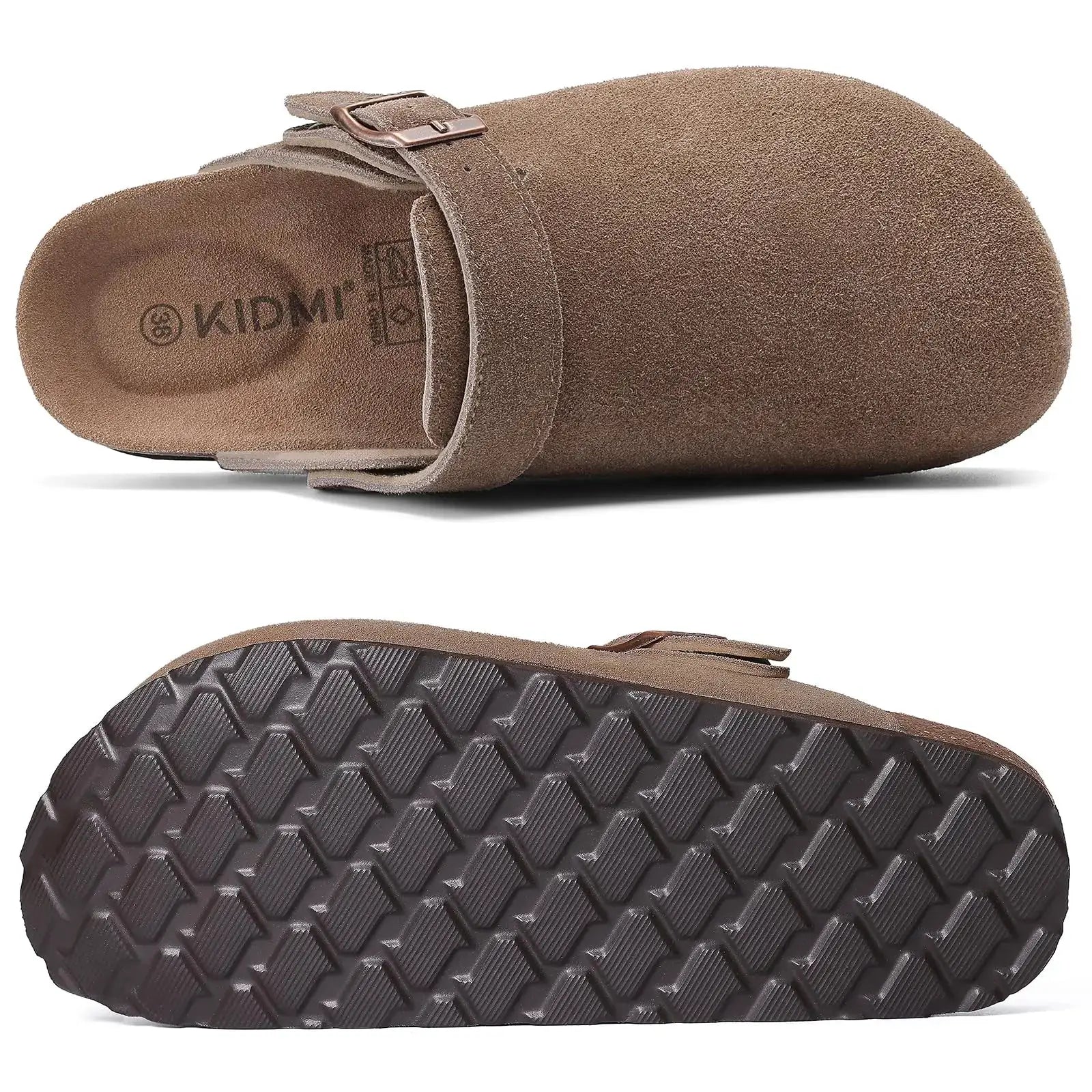 Crestar women's suede clogs with adjustable strap and cork footbed, brown