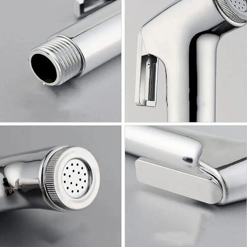Chrome handheld bidet sprayer set with flexible hose, shower head and mounting bracket