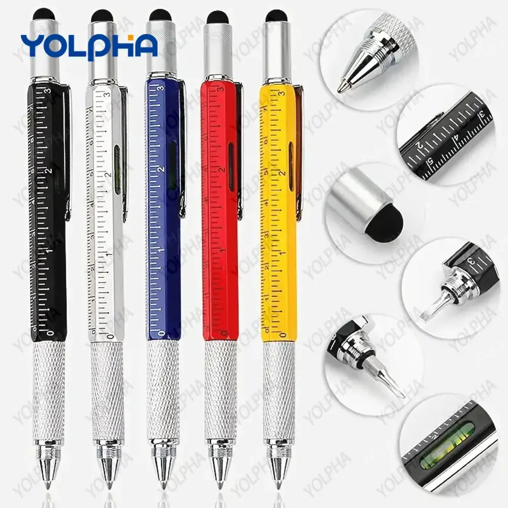 Universal stylus pens set of five by YOLPHA in multiple colors with knurled metal bodies and built-in rulers