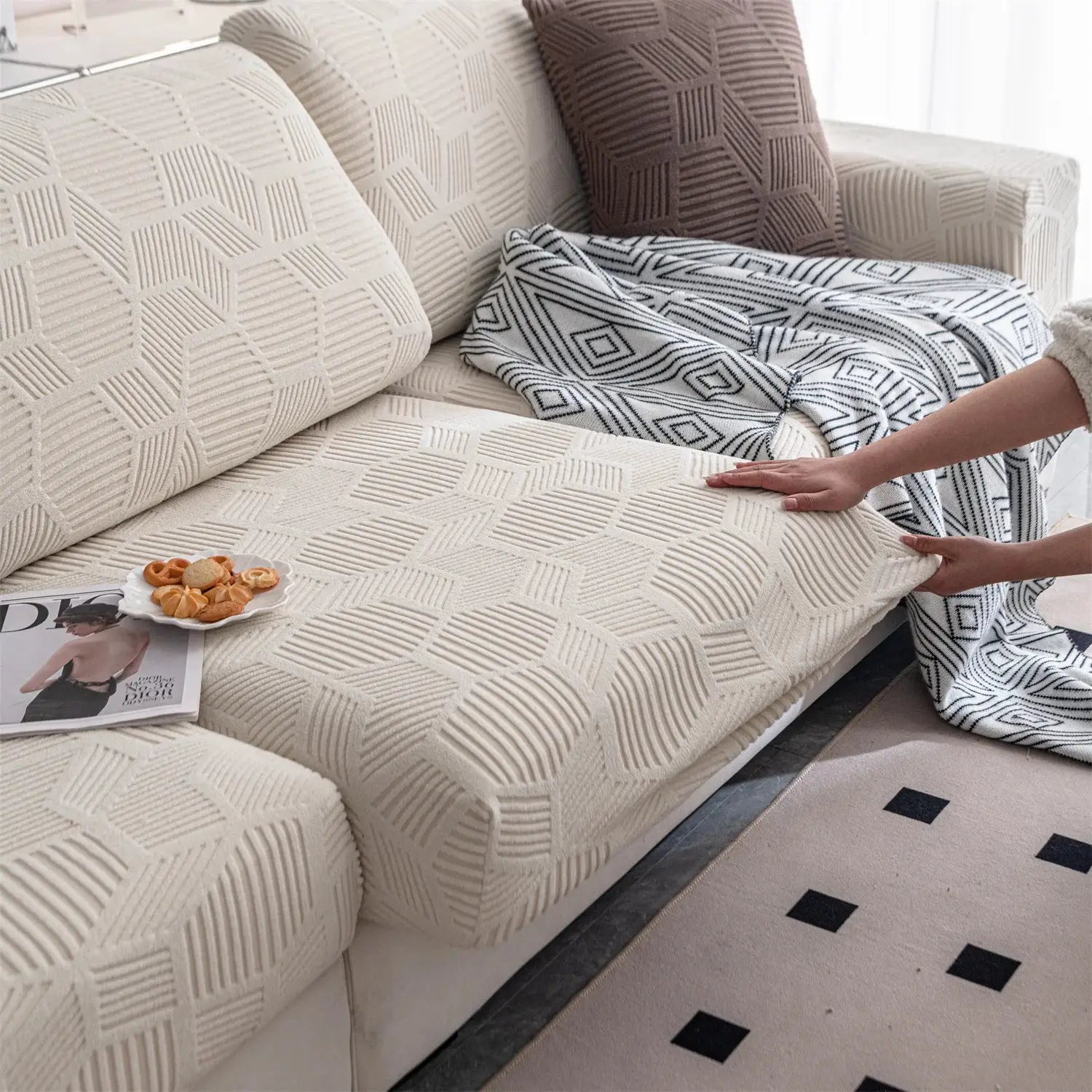 1Piece Universal Peism Jacquard Stretch Sofa Cover Cushion Cover by Simples Market for living room