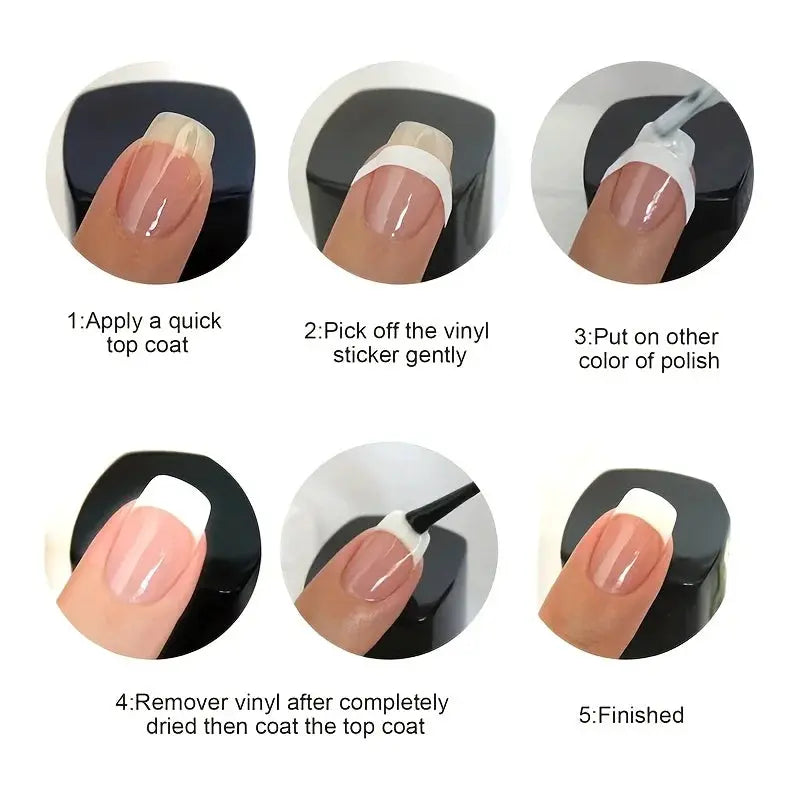 3Pcs French nail art stickers by Simples Market, white self-adhesive fringe tip decals for DIY nails