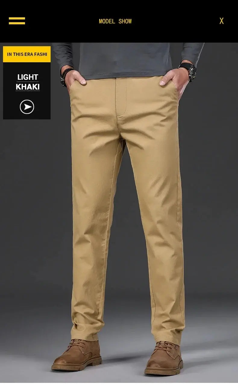 Simples Market men's casual pants, 97% cotton, elastic slim-straight fit in light khaki