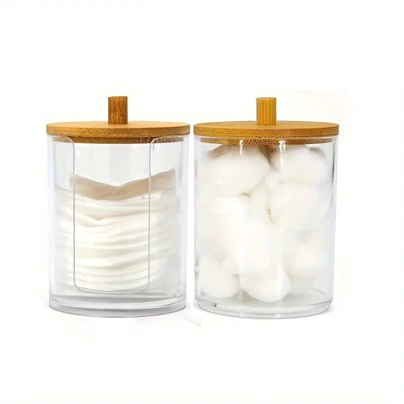 LuminaCosmetics Round Clear Acrylic Makeup Organizer For Cotton Pads And Swabs Storage And Easy Access