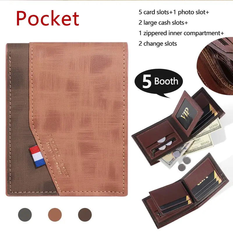 Men's high-capacity leather wallet by Simples Market, two-tone brown with multiple card slots